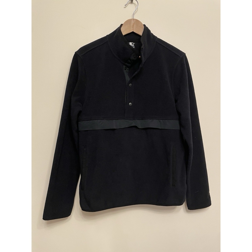 Starter Standard Fleece Pullover Jacket Women Large Black Snap Collar Pockets
